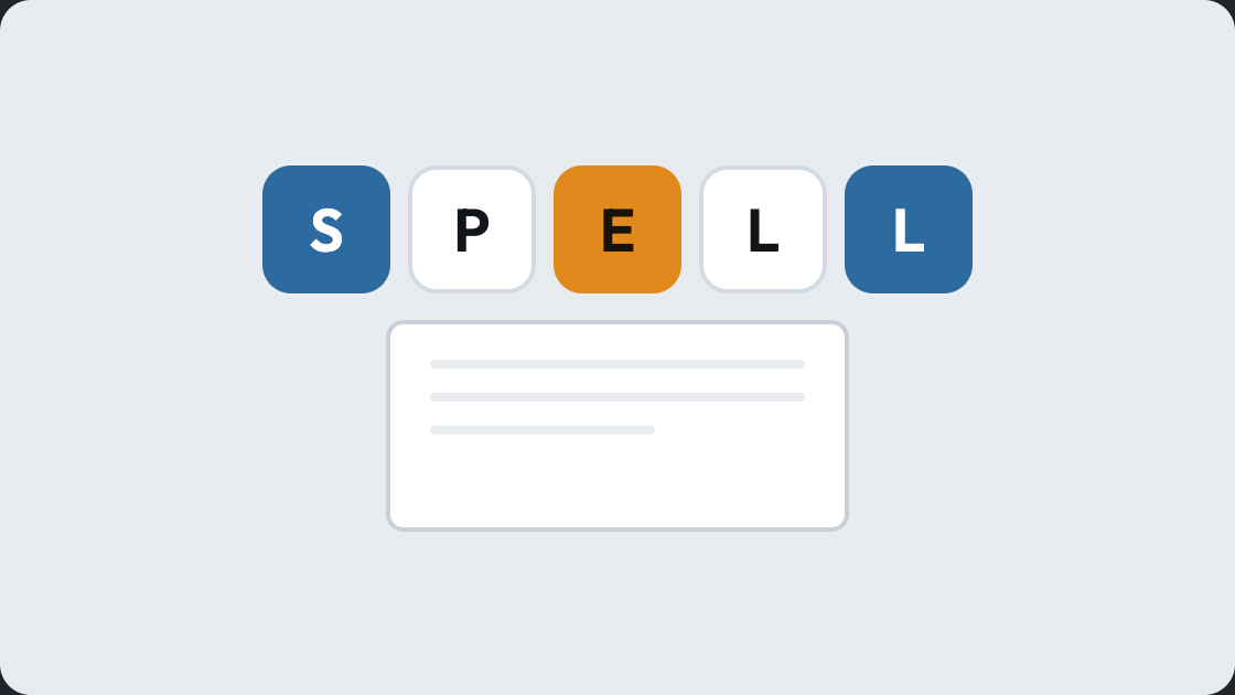 Spelling games for kids: tiles spelling SPELL above a printed worksheet